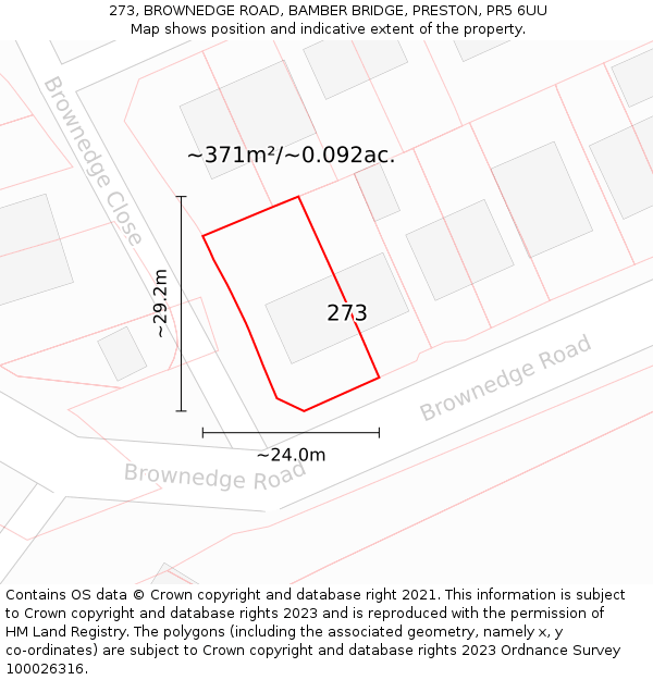 273, BROWNEDGE ROAD, BAMBER BRIDGE, PRESTON, PR5 6UU: Plot and title map