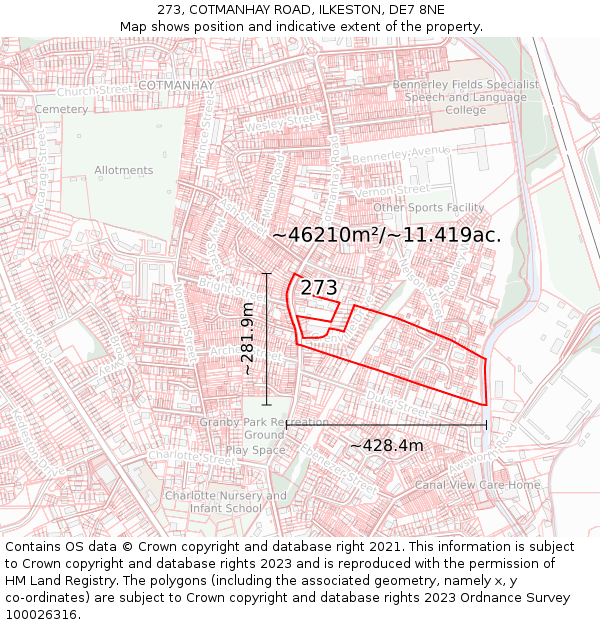 273, COTMANHAY ROAD, ILKESTON, DE7 8NE: Plot and title map