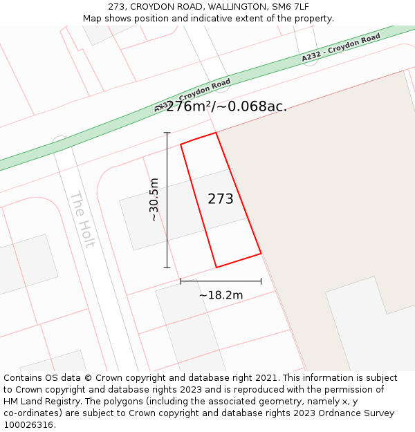 273, CROYDON ROAD, WALLINGTON, SM6 7LF: Plot and title map