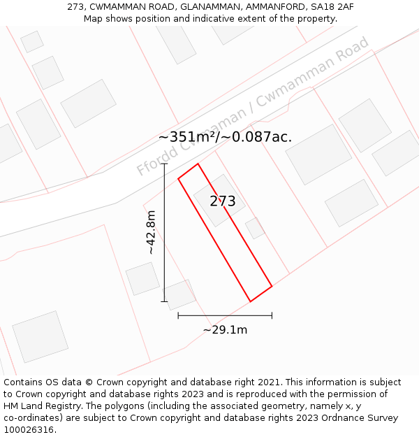 273, CWMAMMAN ROAD, GLANAMMAN, AMMANFORD, SA18 2AF: Plot and title map