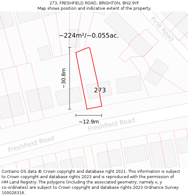 273, FRESHFIELD ROAD, BRIGHTON, BN2 9YF: Plot and title map