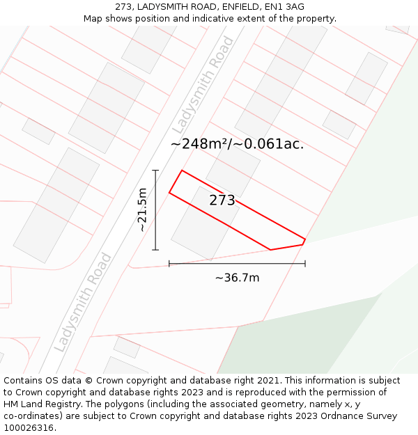 273, LADYSMITH ROAD, ENFIELD, EN1 3AG: Plot and title map