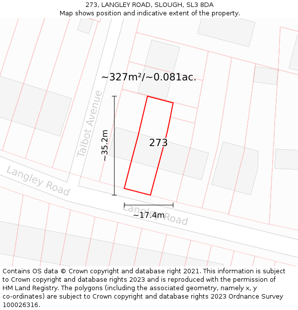 273, LANGLEY ROAD, SLOUGH, SL3 8DA: Plot and title map