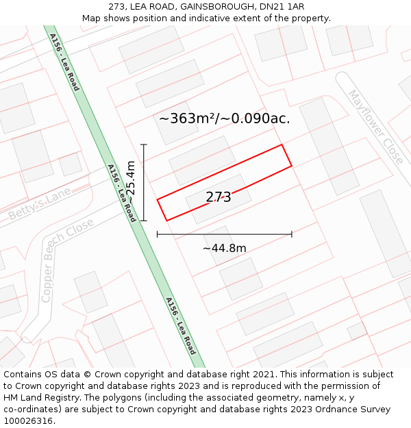 273, LEA ROAD, GAINSBOROUGH, DN21 1AR: Plot and title map