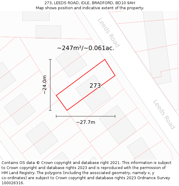 273, LEEDS ROAD, IDLE, BRADFORD, BD10 9AH: Plot and title map