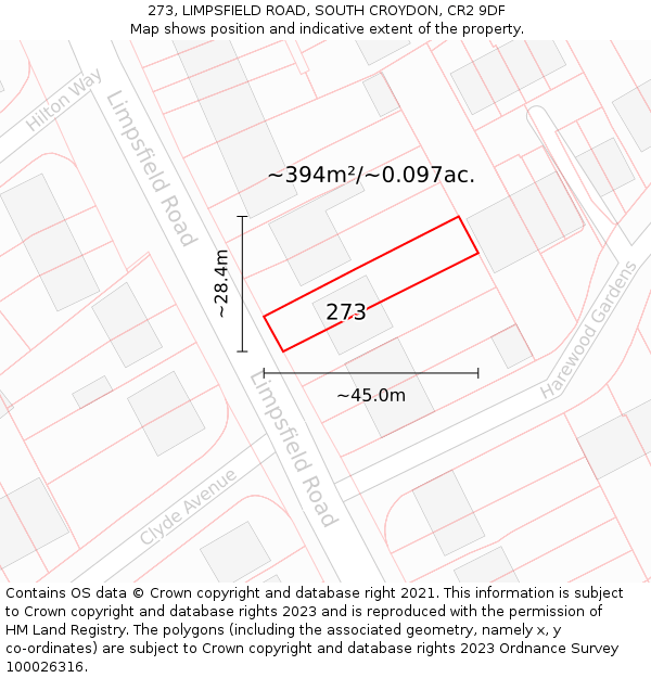 273, LIMPSFIELD ROAD, SOUTH CROYDON, CR2 9DF: Plot and title map