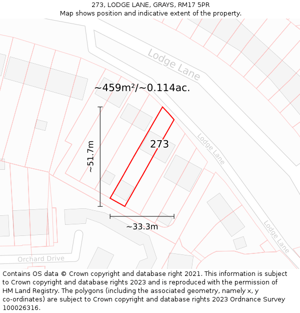 273, LODGE LANE, GRAYS, RM17 5PR: Plot and title map