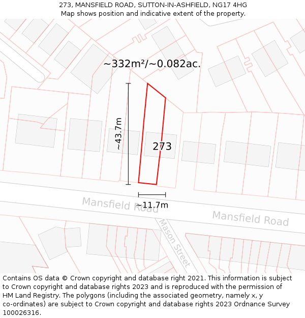 273, MANSFIELD ROAD, SUTTON-IN-ASHFIELD, NG17 4HG: Plot and title map