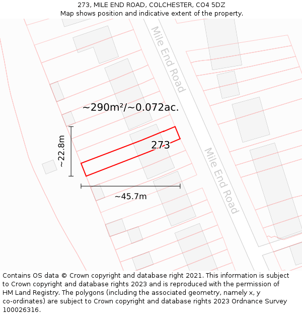 273, MILE END ROAD, COLCHESTER, CO4 5DZ: Plot and title map