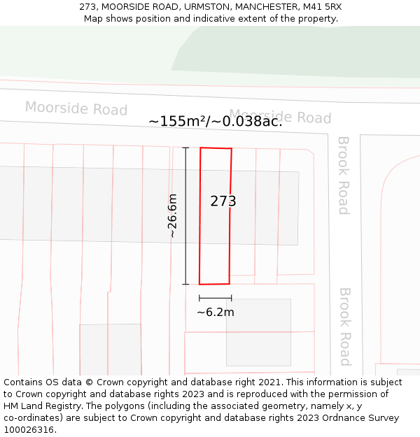 273, MOORSIDE ROAD, URMSTON, MANCHESTER, M41 5RX: Plot and title map