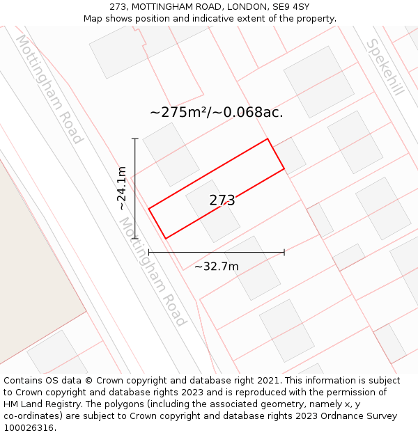273, MOTTINGHAM ROAD, LONDON, SE9 4SY: Plot and title map