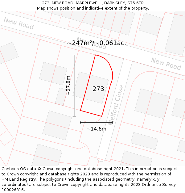 273, NEW ROAD, MAPPLEWELL, BARNSLEY, S75 6EP: Plot and title map