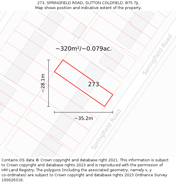 273, SPRINGFIELD ROAD, SUTTON COLDFIELD, B75 7JL: Plot and title map