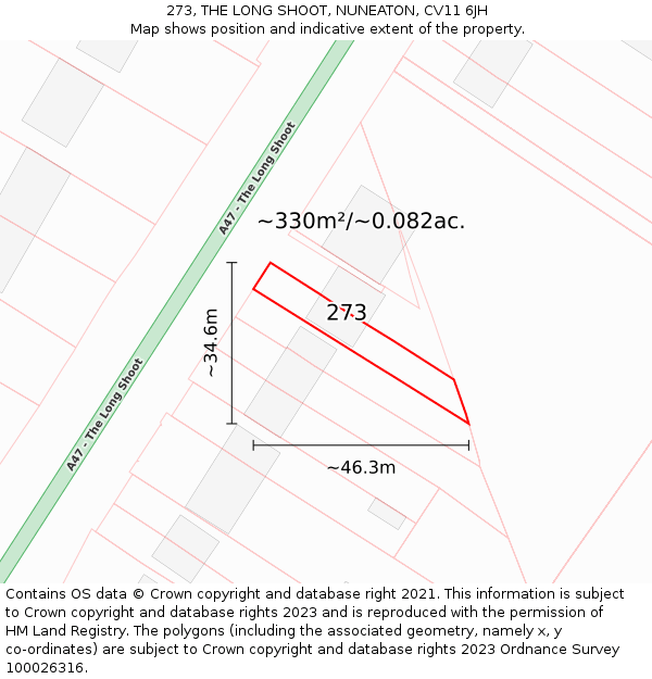 273, THE LONG SHOOT, NUNEATON, CV11 6JH: Plot and title map