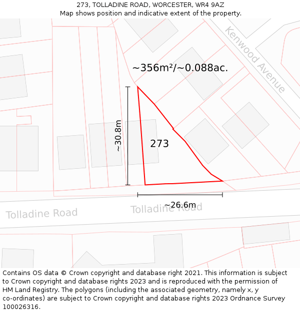 273, TOLLADINE ROAD, WORCESTER, WR4 9AZ: Plot and title map