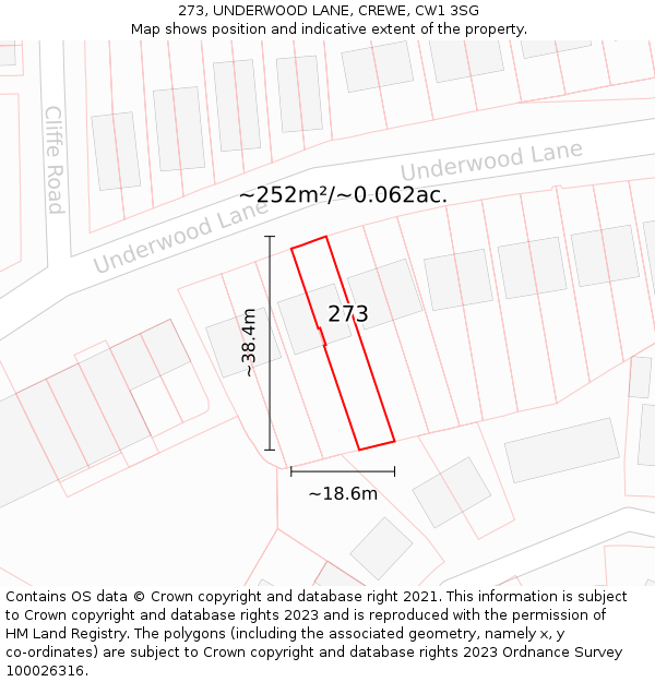 273, UNDERWOOD LANE, CREWE, CW1 3SG: Plot and title map