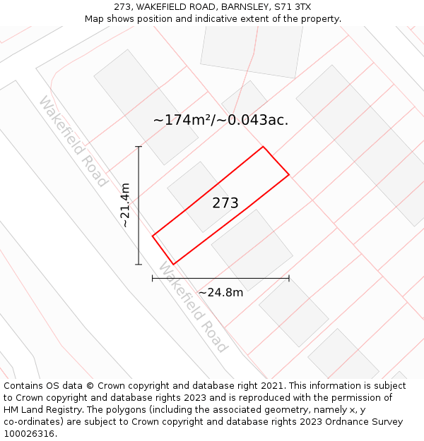 273, WAKEFIELD ROAD, BARNSLEY, S71 3TX: Plot and title map