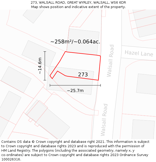 273, WALSALL ROAD, GREAT WYRLEY, WALSALL, WS6 6DR: Plot and title map