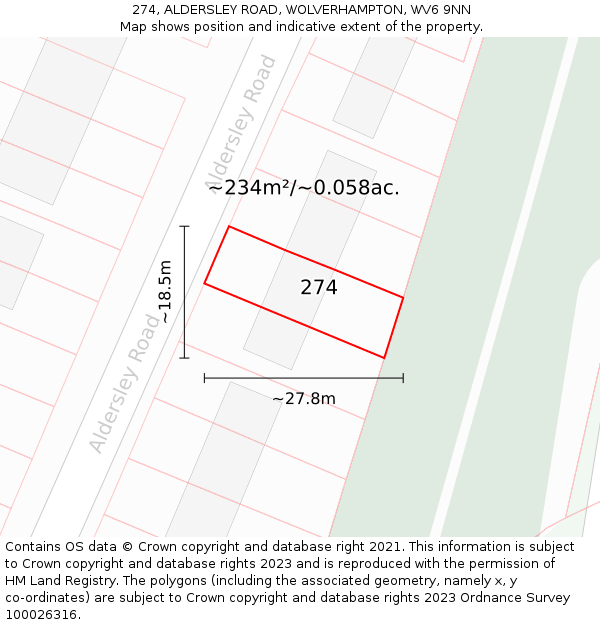 274, ALDERSLEY ROAD, WOLVERHAMPTON, WV6 9NN: Plot and title map