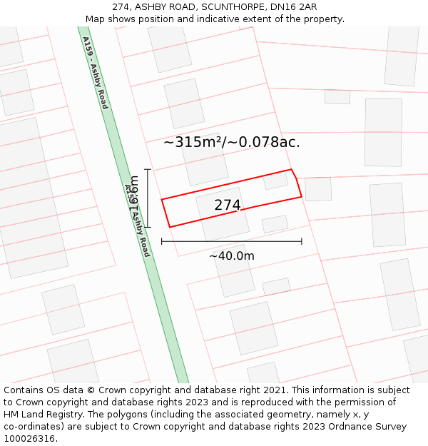 274, ASHBY ROAD, SCUNTHORPE, DN16 2AR: Plot and title map