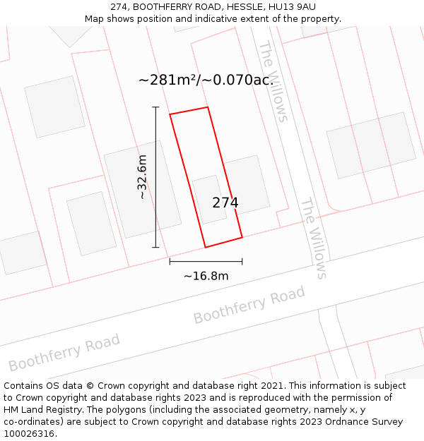 274, BOOTHFERRY ROAD, HESSLE, HU13 9AU: Plot and title map