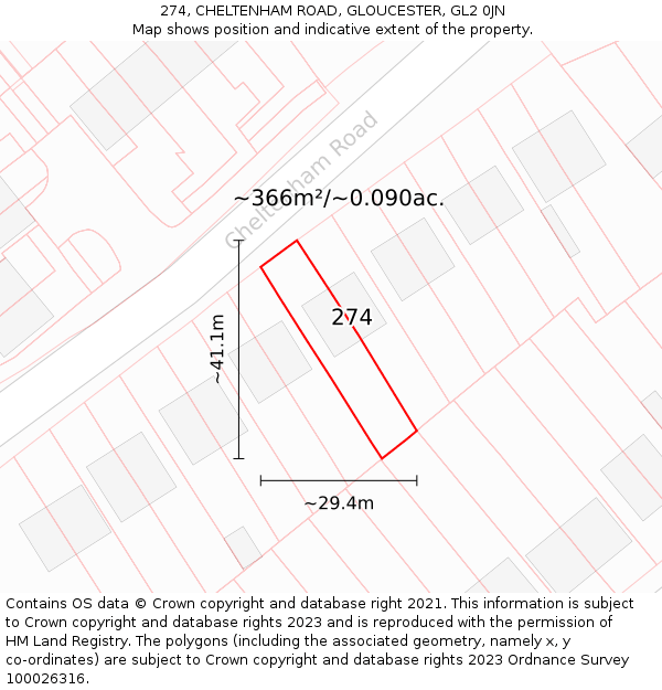 274, CHELTENHAM ROAD, GLOUCESTER, GL2 0JN: Plot and title map