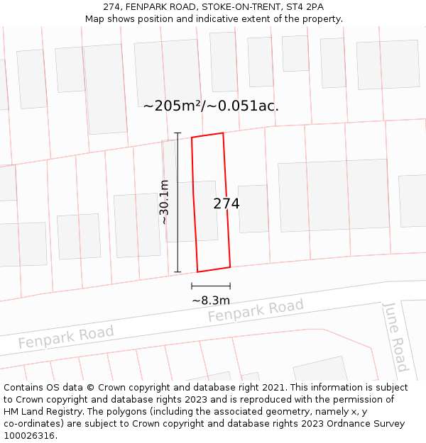 274, FENPARK ROAD, STOKE-ON-TRENT, ST4 2PA: Plot and title map