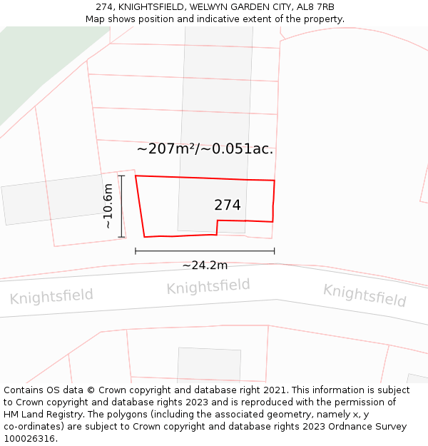 274, KNIGHTSFIELD, WELWYN GARDEN CITY, AL8 7RB: Plot and title map