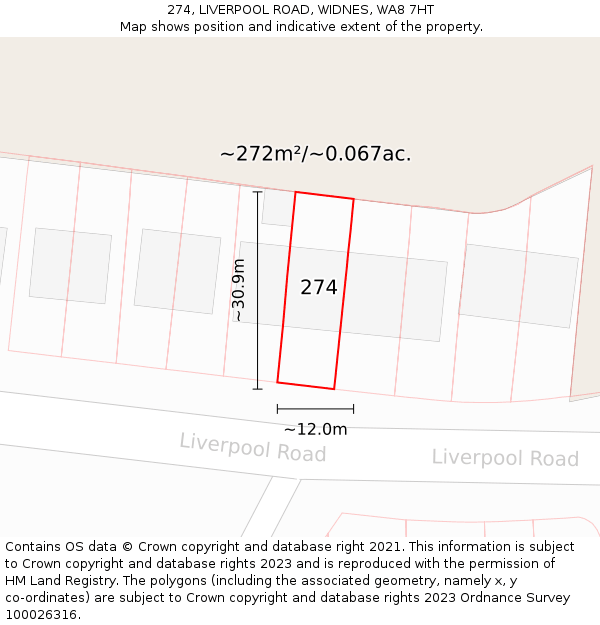 274, LIVERPOOL ROAD, WIDNES, WA8 7HT: Plot and title map