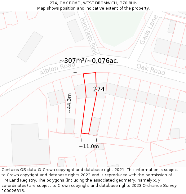 274, OAK ROAD, WEST BROMWICH, B70 8HN: Plot and title map