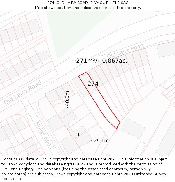 274, OLD LAIRA ROAD, PLYMOUTH, PL3 6AG: Plot and title map