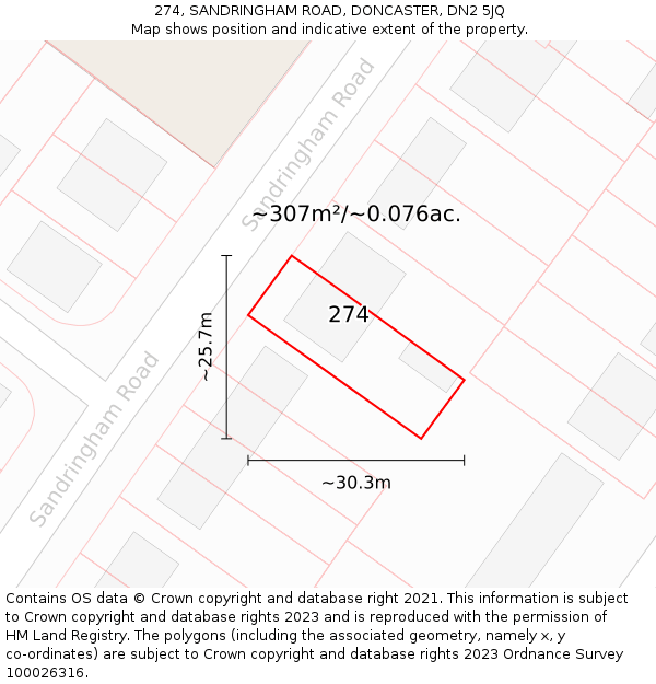 274, SANDRINGHAM ROAD, DONCASTER, DN2 5JQ: Plot and title map