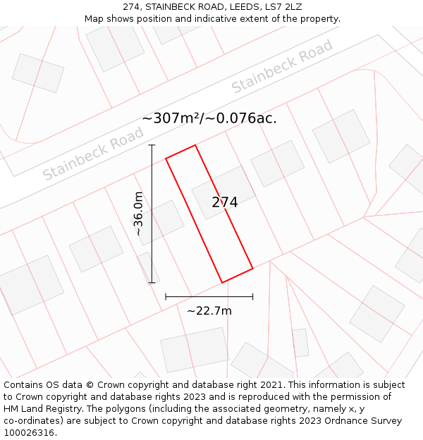 274, STAINBECK ROAD, LEEDS, LS7 2LZ: Plot and title map