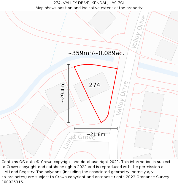 274, VALLEY DRIVE, KENDAL, LA9 7SL: Plot and title map