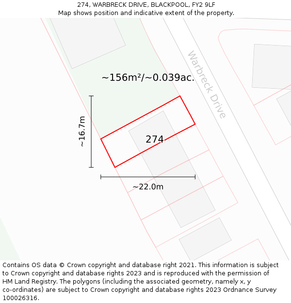 274, WARBRECK DRIVE, BLACKPOOL, FY2 9LF: Plot and title map