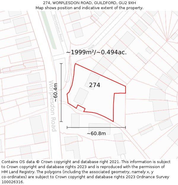 274, WORPLESDON ROAD, GUILDFORD, GU2 9XH: Plot and title map