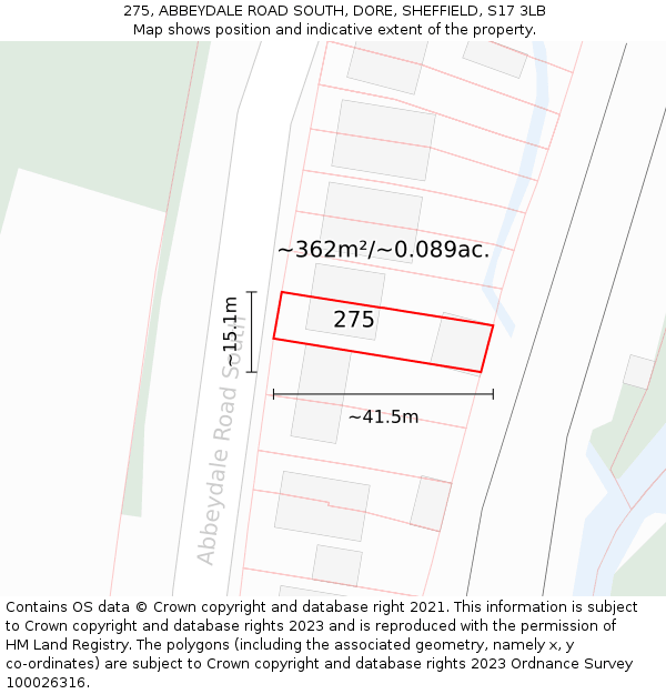 275, ABBEYDALE ROAD SOUTH, DORE, SHEFFIELD, S17 3LB: Plot and title map