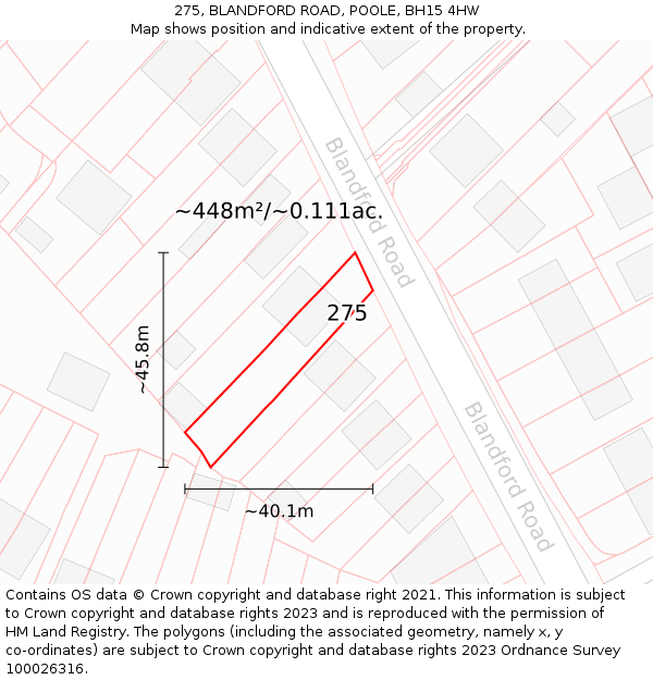 275, BLANDFORD ROAD, POOLE, BH15 4HW: Plot and title map