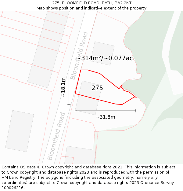 275, BLOOMFIELD ROAD, BATH, BA2 2NT: Plot and title map