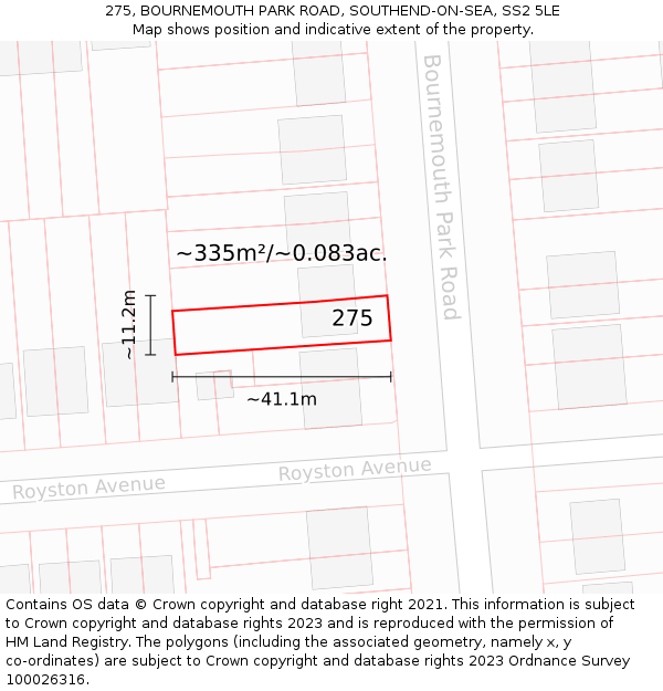 275, BOURNEMOUTH PARK ROAD, SOUTHEND-ON-SEA, SS2 5LE: Plot and title map