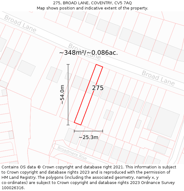 275, BROAD LANE, COVENTRY, CV5 7AQ: Plot and title map