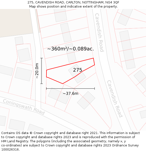 275, CAVENDISH ROAD, CARLTON, NOTTINGHAM, NG4 3QF: Plot and title map