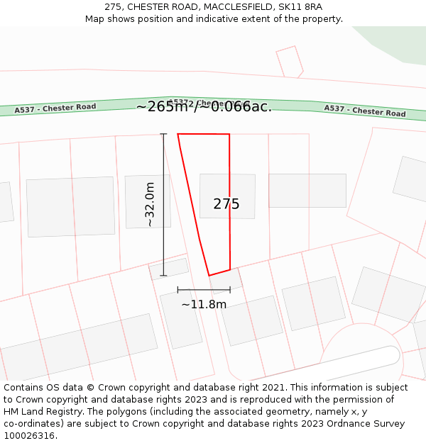 275, CHESTER ROAD, MACCLESFIELD, SK11 8RA: Plot and title map