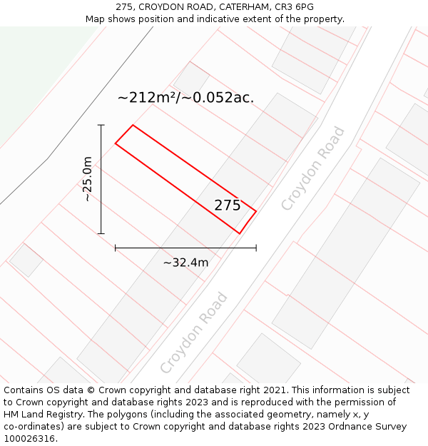 275, CROYDON ROAD, CATERHAM, CR3 6PG: Plot and title map