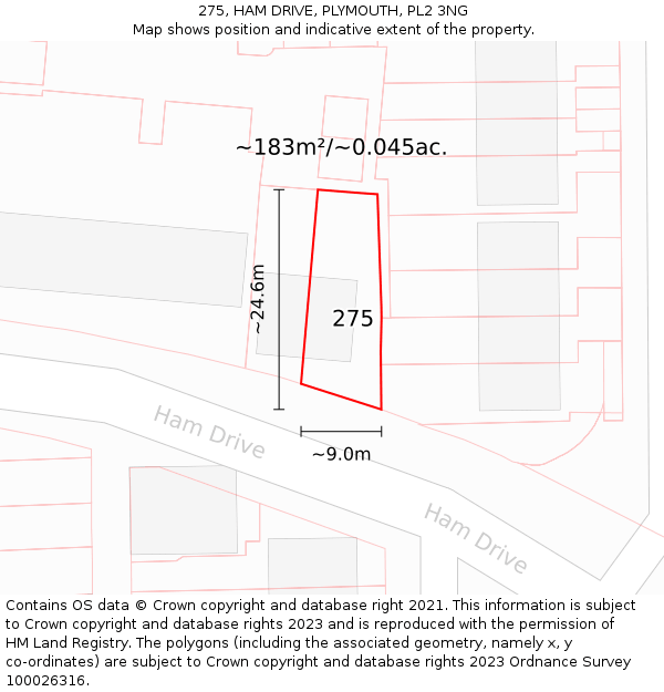 275, HAM DRIVE, PLYMOUTH, PL2 3NG: Plot and title map