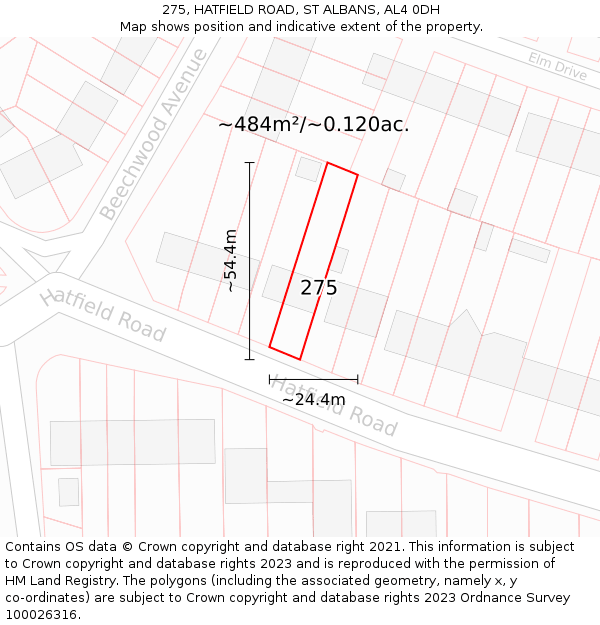 275, HATFIELD ROAD, ST ALBANS, AL4 0DH: Plot and title map