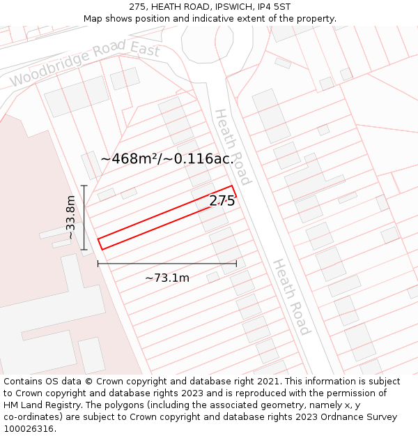 275, HEATH ROAD, IPSWICH, IP4 5ST: Plot and title map