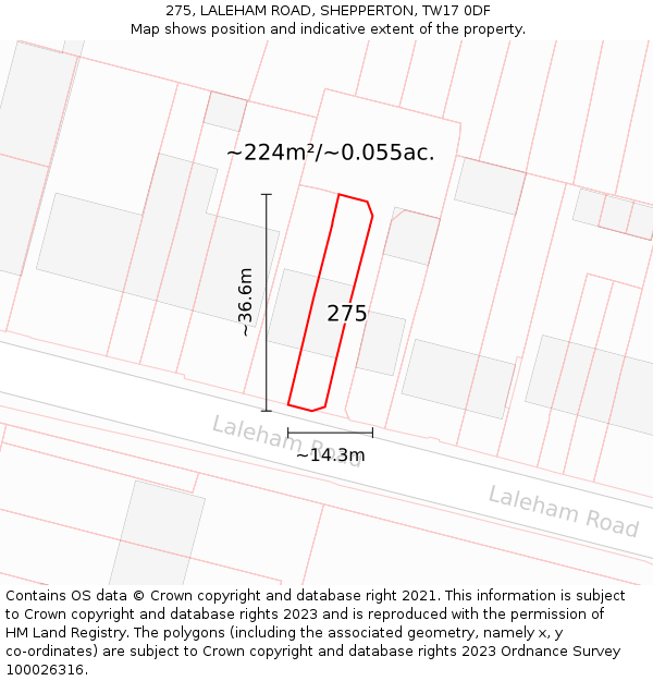 275, LALEHAM ROAD, SHEPPERTON, TW17 0DF: Plot and title map