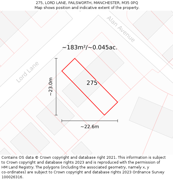 275, LORD LANE, FAILSWORTH, MANCHESTER, M35 0PQ: Plot and title map