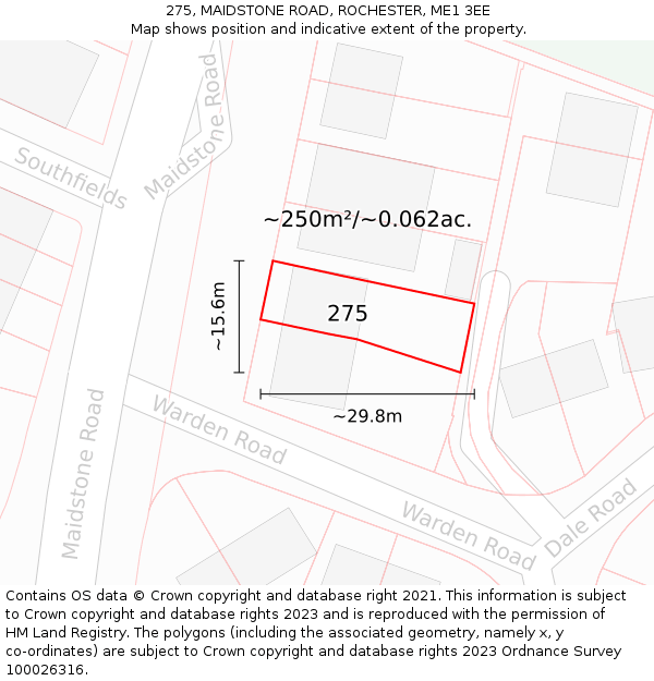 275, MAIDSTONE ROAD, ROCHESTER, ME1 3EE: Plot and title map